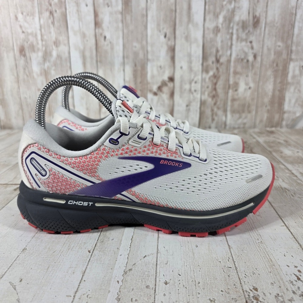 Brooks Ghost 14 Womens Running Shoes White Purple Coral 1203561B192 Size 6